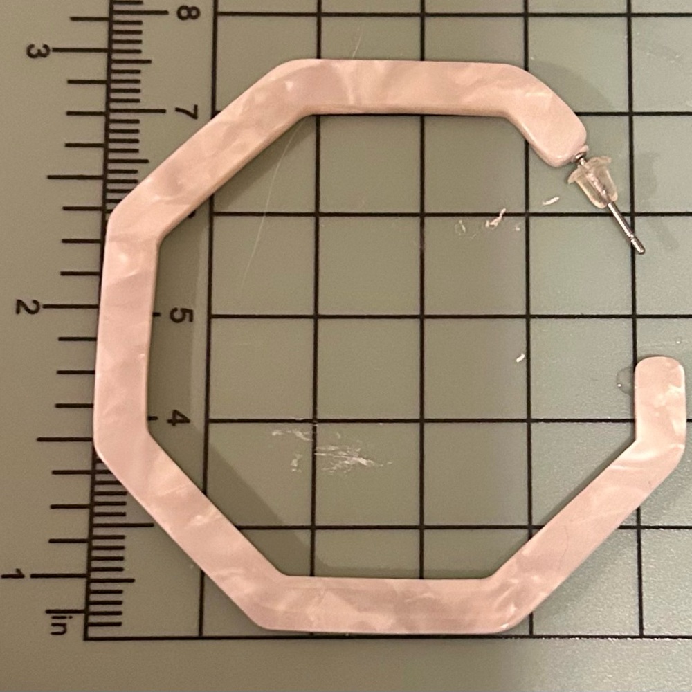 Mother of Pearl 2” Octagon Resin Hoop Earrings | White | New - Picture 5 of 5